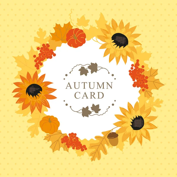 Cartão Outono Coroa Outono Atmosfera Outono Folhas Flores Outono Imagem — Vetor de Stock