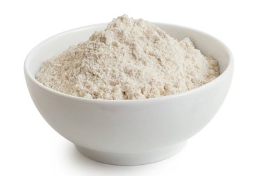 Beyaz seramik bir kasede beyaz fasulyesiz un..