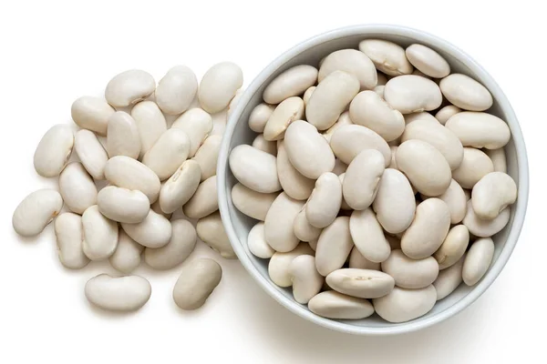 White Beans White Ceramic Bowl Next Pile White Beans Isolated — Stock Photo, Image