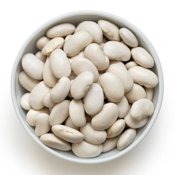 White Beans White Ceramic Bowl Isolated White Top View — Stock Photo, Image