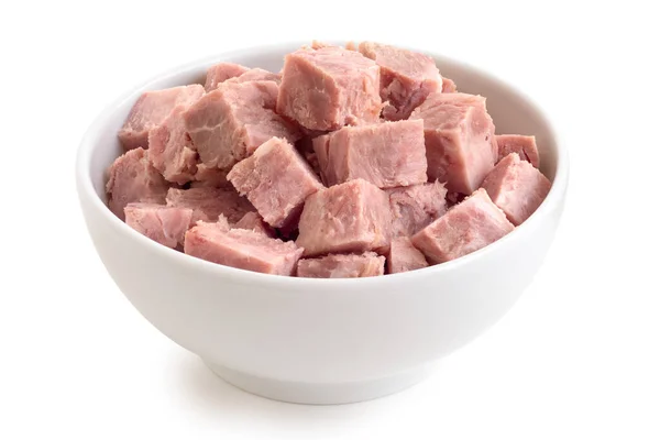 Cut Squares Premium Canned Ham White Ceramic Bowl High Angle — Stock Photo, Image
