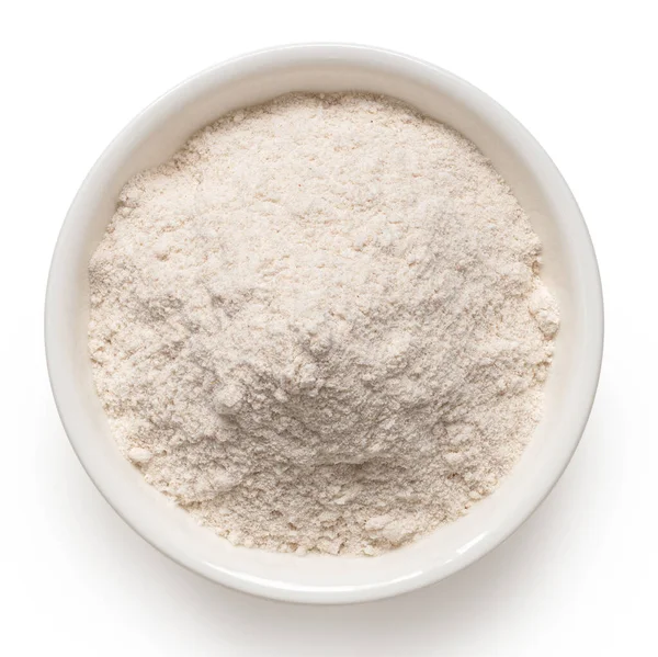 Buckwheat Flour White Ceramic Bowl Isolated White Top View — Stock Photo, Image