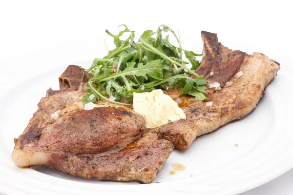 Bife de porco T-bone com salada simples . — Fotografia de Stock