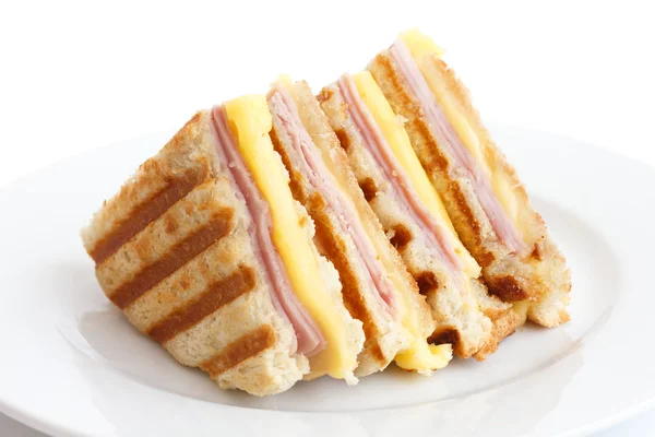 Ham and cheese toasted panini sandwich. — Stock Photo, Image