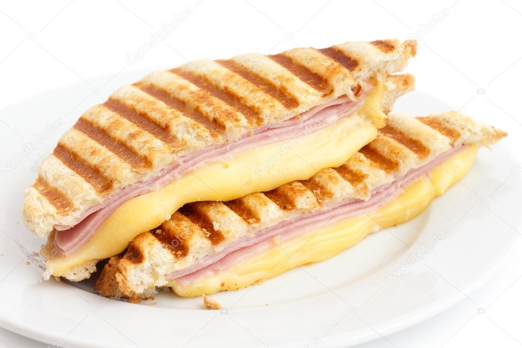 Ham and cheese toasted panini sandwich.