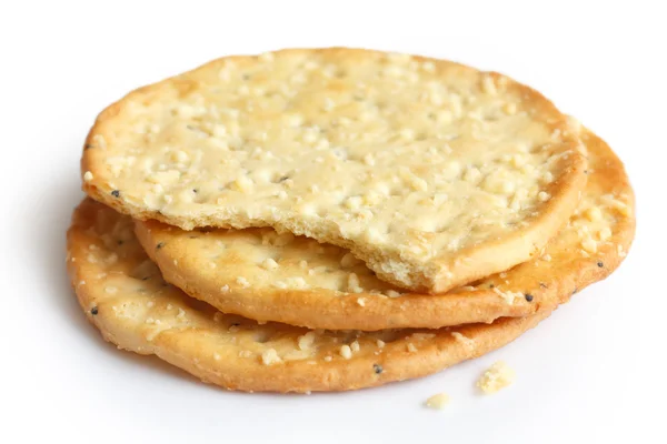 Round large cheese crackers. — Stock Photo, Image