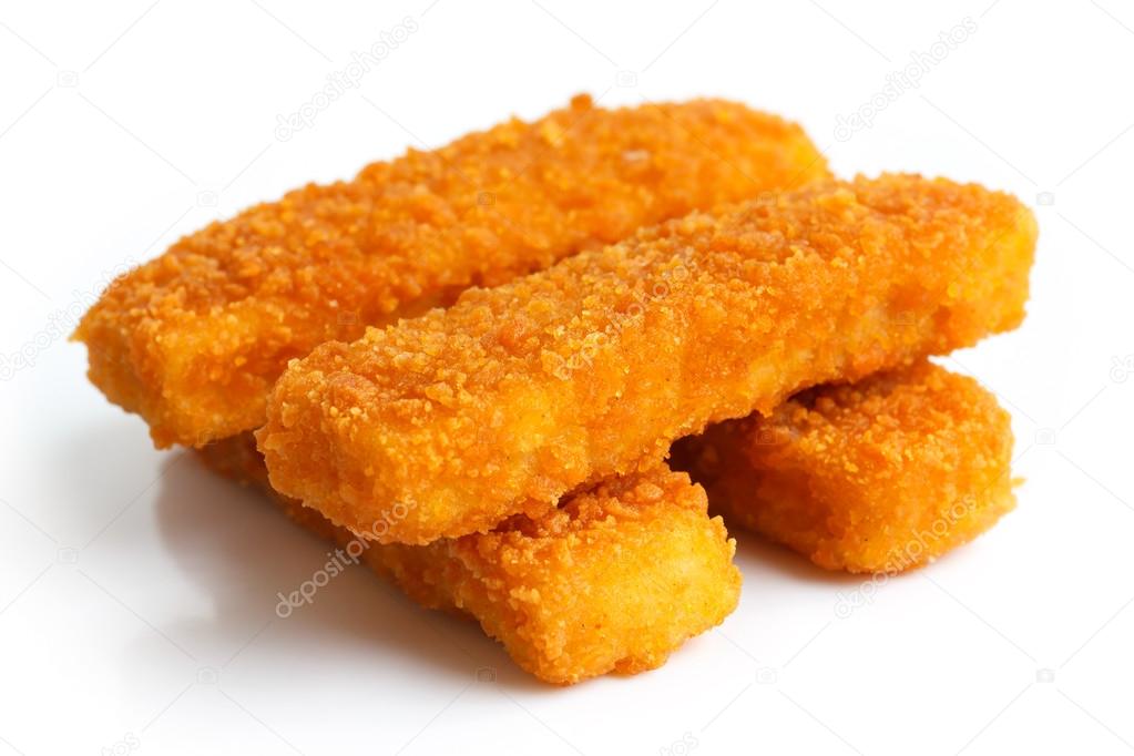 Golden fried fish fingers.