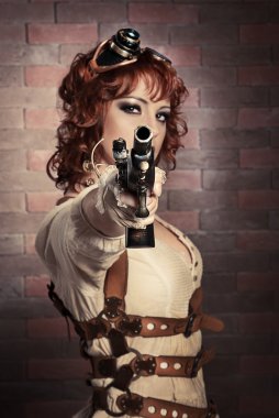 Steampunk girl with gun clipart