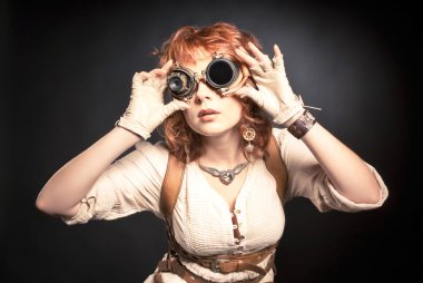 Steampunk woman with goggles