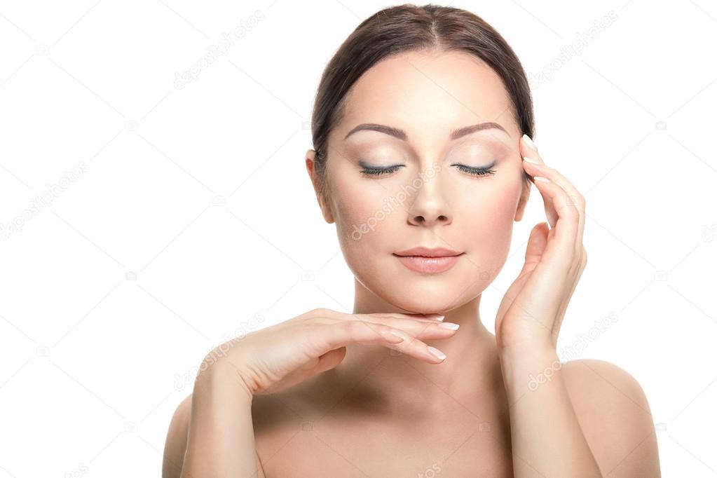 Perfect beauty woman closeup portrait with closed eyes
