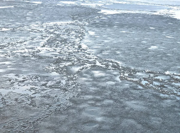 Glace Brisée Couleur Bleu Foncé Sur Rivière Des Morceaux Glace — Photo