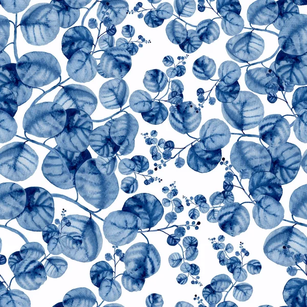 蓝水色分枝在白色背景上交织的无缝图案 老花园 — 图库照片