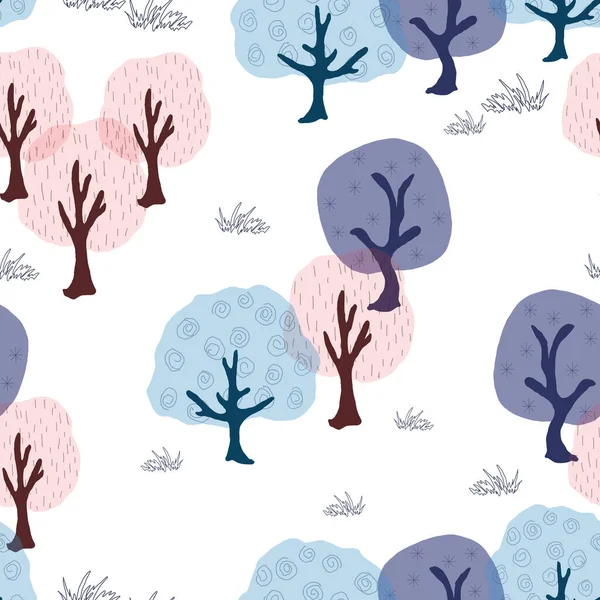 Forêt Hiver Motif Sans Couture Dessins Animés Rose Bleu Violet — Image vectorielle