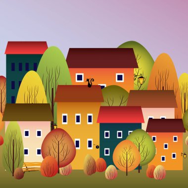 Küçük bir kasabanın vektör illüstrasyonu.