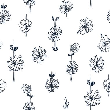 Kusursuz desen. Hafif bir arkaplanda hindiba çiçekleri çizimi.