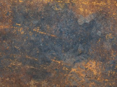 Paslı paslı metal yüzey. Paslı aşınma. Çelik diş minesinde turuncu pas ve kir. Paslı gri ve sarı soyut doku. Aşınmış gri metal arka plan. Moda renk deseni.