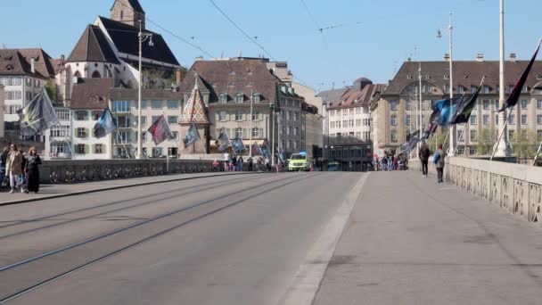 Basel Switzerland Avril 2021 Pont Rhin Moyen Basel Jour Été — Video