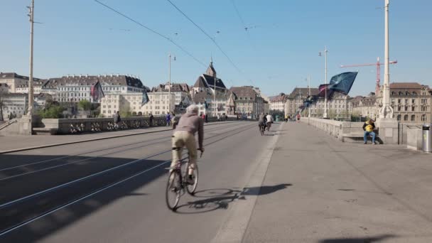 Basileia Suíço Abril 2021 Ponte Rinoceronte Médio Basel Pela Manhã — Vídeo de Stock