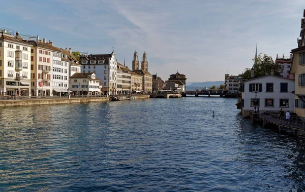 Zurich Suisse Sept 2021 Vue Pont Gare Limmat Grossmnster Rudolf — Photo