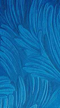 Yükseltilmiş Botanik Yaprak Desenli Kobalt Mavi Kabartmalı Kumaş Deseni - 8K Yüksek Çözünürlüklü Dikey Duvar Kağıdı Arkaplanı.