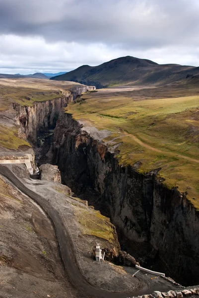 Diga di Karahnjukar - canyon del fiume sull'Islanda — Foto Stock