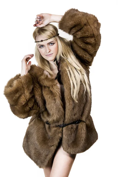 Beautiful blonde girl in fur — Stock Photo, Image