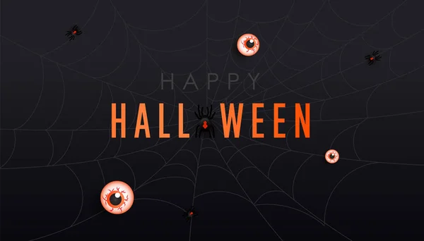 Happy Halloween Dunkle Banner Oder Party Einladung Hintergrundvorlage Gruselige Spinnen — Stockvektor