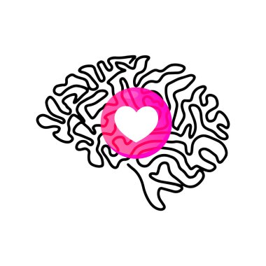 Dünya Akıl Sağlığı Günü. Zihinsel sağlık tıbbi tedavi vektör çizimi. El, beyaz arka planda izole edilmiş kalp balonu ile insan beyni simgesi çiziyor