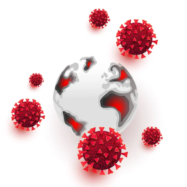 Moléculas Coronavirus Todo Mundo Mapa Del Globo Aislado Sobre Fondo — Vector de stock