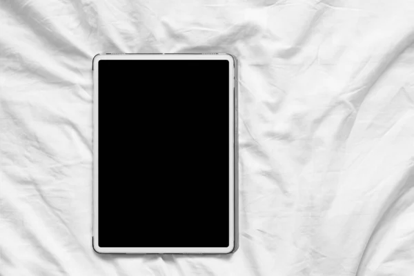 Top View Mockup Fehér Tabletta Üres Asztali Fehér Képernyő Egy — Stock Fotó