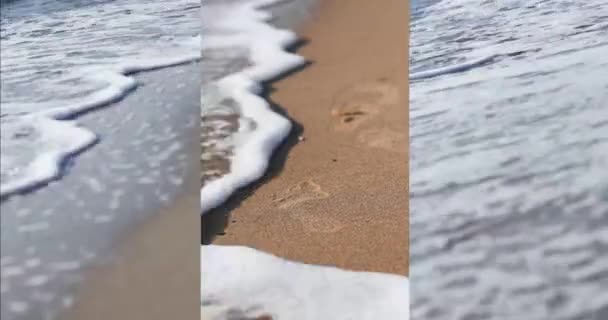 Espuma bonita das ondas marinhas furiosas lavadas em terra em um dia ensolarado de verão. 4k vídeo — Vídeo de Stock