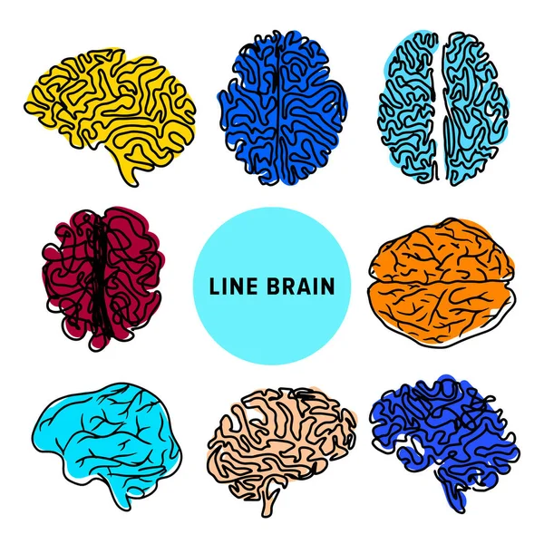 白の背景に隔離されたカラーラインスタイルの脳波シルエットのロゴアイコン ブレーンストーミングのコンセプト — ストックベクタ