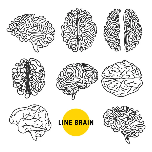 Linia Sztuka Styl Brainwave Sylwetka Logo Ikony Izolowane Białym Tle — Wektor stockowy