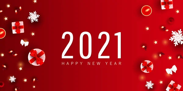 2021 Feliz Año Nuevo Feliz Navidad Banner Festivo Mínimo Caja — Vector de stock