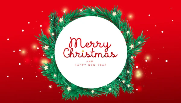 Mutlu Noeller ve 2021 Mutlu yıllar yatay tebrik kartı tasarımı dekor noel ağacı köknar çerçeveli ve gradyan arkaplanlı. Düz konum, üst görünüm, sanat vektörü illüstrasyonu