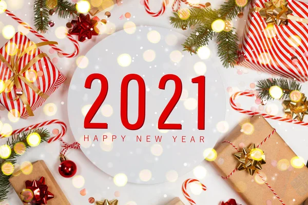 2021 Feliz Año Nuevo Composición Horizontal Navidad Con Decoración Navidad — Foto de Stock