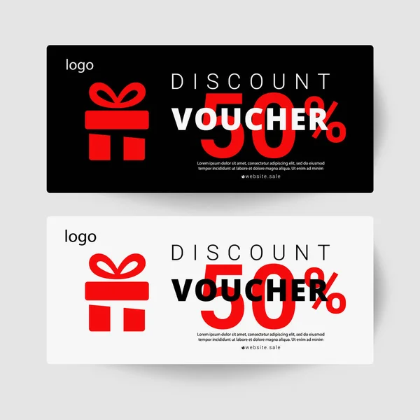 Shopping gift cards template set with gift box and 50 dollar numbers vector illustration — Stock Vector