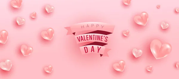 Feliz Día San Valentín Fondo Diseño Realista Renderizar Forma Amor — Vector de stock