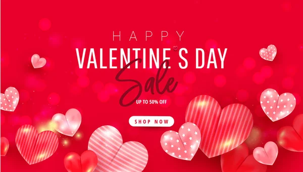 Valentine Day Sale Szablon Baner Lub Tło Realistyczne Latające Serca — Wektor stockowy