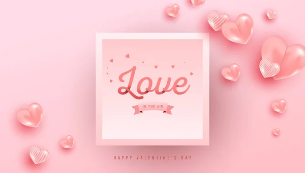 Texto Amor Estilo Papel Con Globos Realistas Forma Corazón Aire — Vector de stock