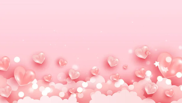 Realistische Vliegende Lucht Hartvormige Ballon Elementen Glitter Voor Romantisch Banner — Stockvector