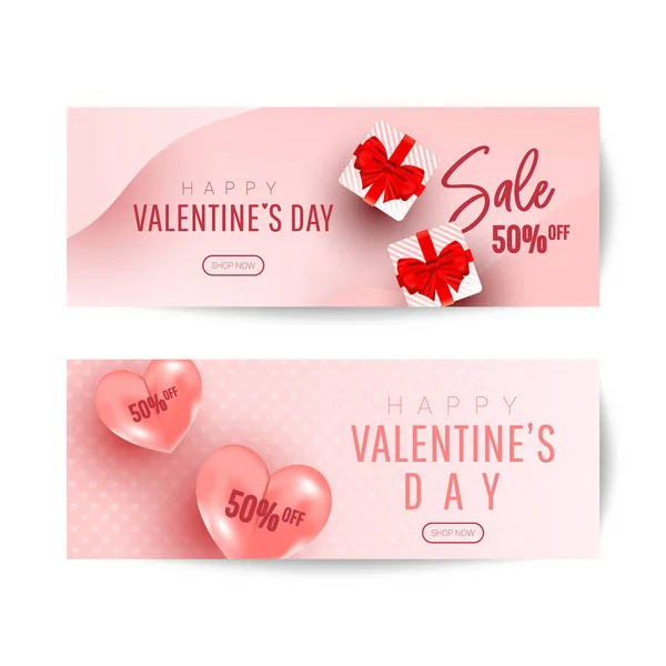 Happy Valentine Day Romantic Creative Banners Set Realistic Bauble Love — Stock Vector