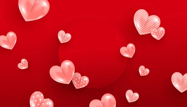 Valentin Fond Vente Avec Des Cœurs Roses Cadre Cercle Rouge — Image vectorielle