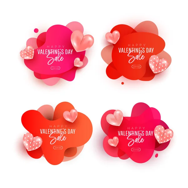 Szczęśliwych Walentynek Wyprzedaży Zestaw Kolekcji Latające Elementy Balonowe Kształcie Serca — Wektor stockowy