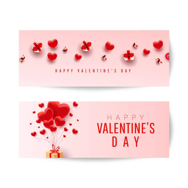 Szczęśliwych Walentynek Romantyczne Twórcze Banery Zestaw Realistycznym Bauble Kształt Miłości — Wektor stockowy