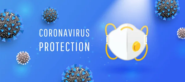 Mavi Arka Planda Koronavirüsü Önlemek Için Tıbbi Yüz Maskesi Virüs — Stok Vektör