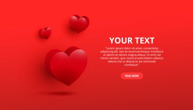 Sevgililer günü kırmızı kalpler ve kırmızı arka planda mesaj için yer. Kutlama kartı, vektör illüstrasyonu