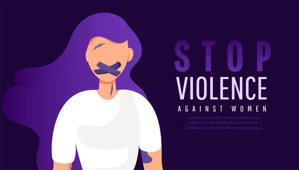 Ağzı Bantlanmış Üzgün Yalnız Bir Kadın Kadınlara Yönelik Şiddeti Durdurun — Stok Vektör