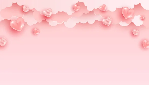 Валентинів День Прапор Рожевими Кулями Формі Серця Приклад Святкового Вектора — стоковий вектор
