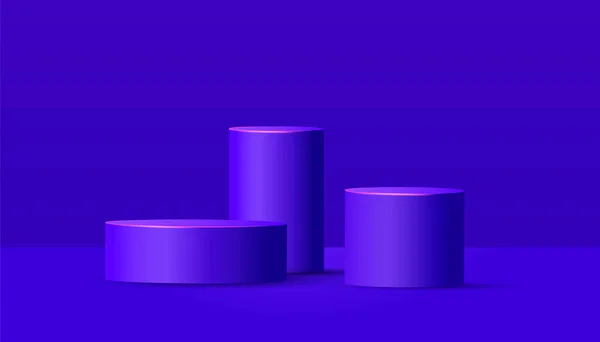 Tour d'étapes vides et podium sur fond violet. Scène minimale avec des formes géométriques pour la présentation du produit. — Image vectorielle